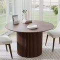 PexFix 46 inch Wood Round Dining Table Circle Kitchen Table with Wood Strip Base Modern Farmhouse Dinner Tables for Kitchen Living Room Walnut