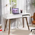 Acekool 42 Mid-Century Modern Computer Desk with Drawer and Open Storage Cubby, Home Office Desk for Gaming, Study, Writing, White