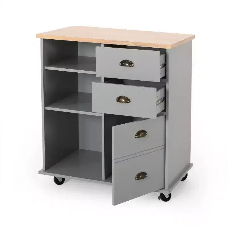 Okak Kitchen Island Table with Storage, Kitchen Island On Wheels with Worktop, Cabinet and Drawers, Kitchen Cart for Kitchen, Dining Room