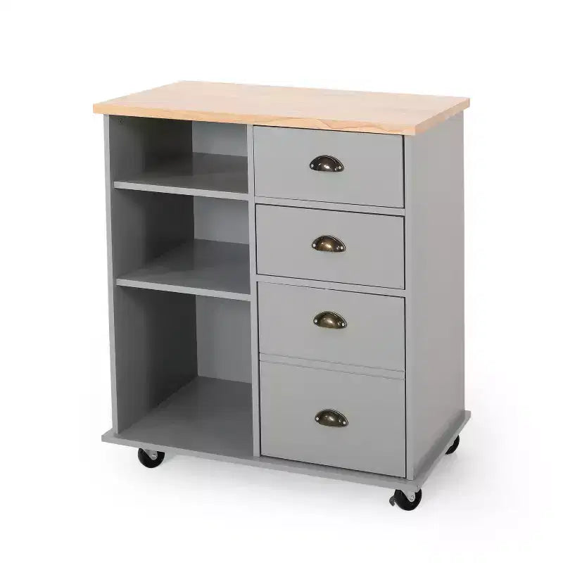 Okak Kitchen Island Table with Storage, Kitchen Island On Wheels with Worktop, Cabinet and Drawers, Kitchen Cart for Kitchen, Dining Room