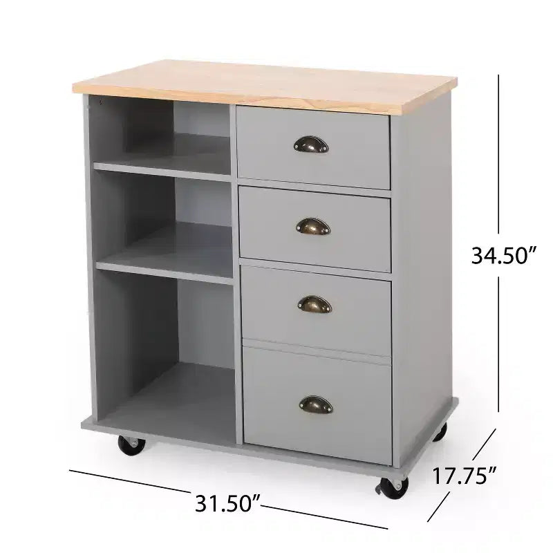 Okak Kitchen Island Table with Storage, Kitchen Island On Wheels with Worktop, Cabinet and Drawers, Kitchen Cart for Kitchen, Dining Room