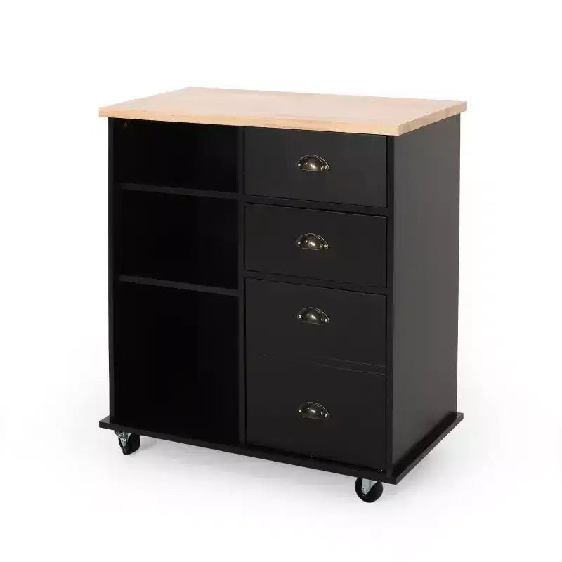Okak Kitchen Island Table with Storage, Kitchen Island On Wheels with Worktop, Cabinet and Drawers, Kitchen Cart for Kitchen, Dining Room