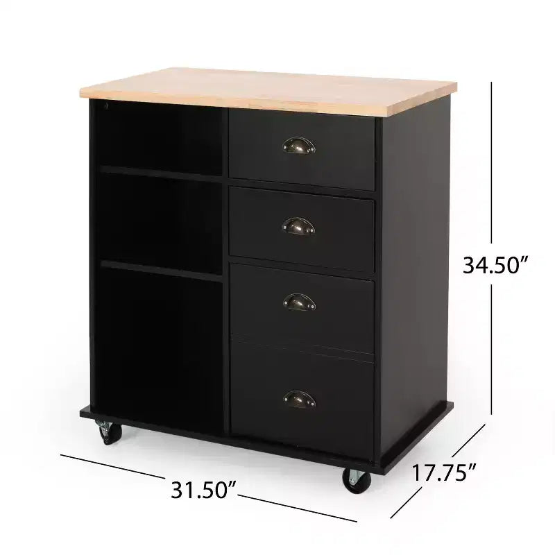Okak Kitchen Island Table with Storage, Kitchen Island On Wheels with Worktop, Cabinet and Drawers, Kitchen Cart for Kitchen, Dining Room
