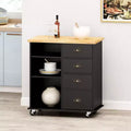 Okak Kitchen Island Table with Storage, Kitchen Island On Wheels with Worktop, Cabinet and Drawers, Kitchen Cart for Kitchen, Dining Room