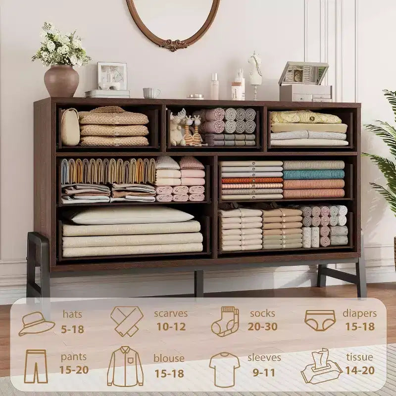 7 Dresser for Bedroom, Freestanding 52-inch Wide Drawer Dressing Table with Storage Space, Wooden Wardrobe Storage Cabinet for Living Room, Entryway