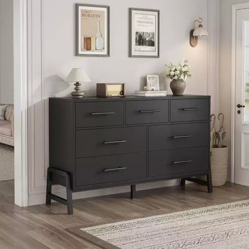 7 Dresser for Bedroom, Freestanding 52-inch Wide Drawer Dressing Table with Storage Space, Wooden Wardrobe Storage Cabinet for Living Room, Entryway