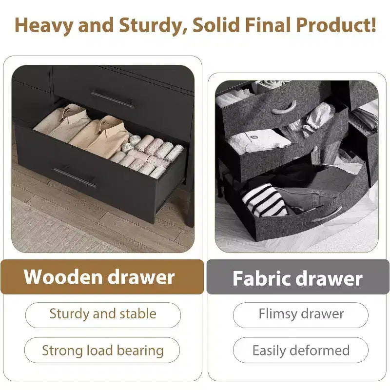 7 Dresser for Bedroom, Freestanding 52-inch Wide Drawer Dressing Table with Storage Space, Wooden Wardrobe Storage Cabinet for Living Room, Entryway