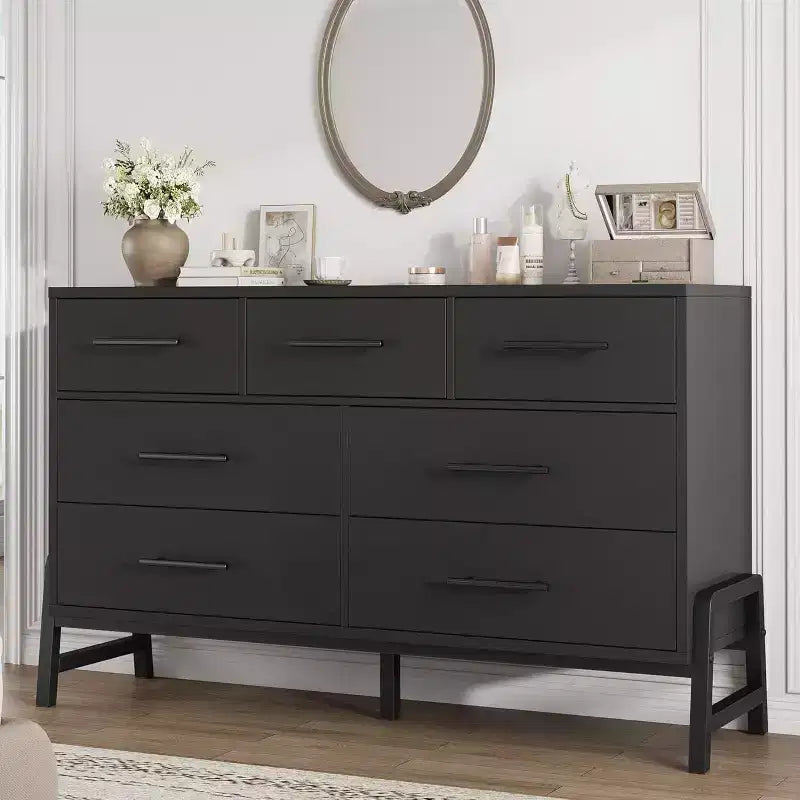 7 Dresser for Bedroom, Freestanding 52-inch Wide Drawer Dressing Table with Storage Space, Wooden Wardrobe Storage Cabinet for Living Room, Entryway