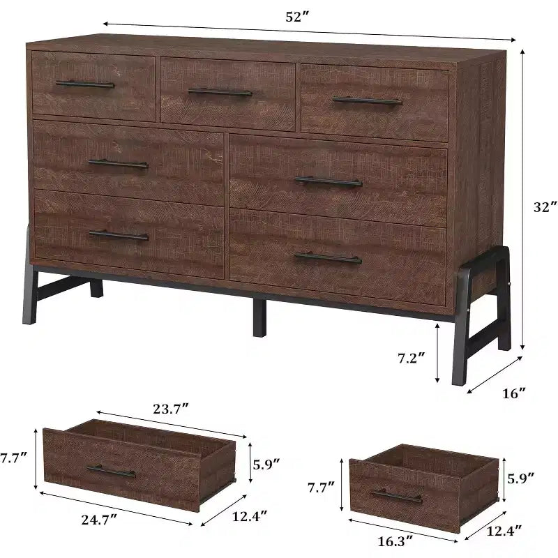 7 Dresser for Bedroom, Freestanding 52-inch Wide Drawer Dressing Table with Storage Space, Wooden Wardrobe Storage Cabinet for Living Room, Entryway