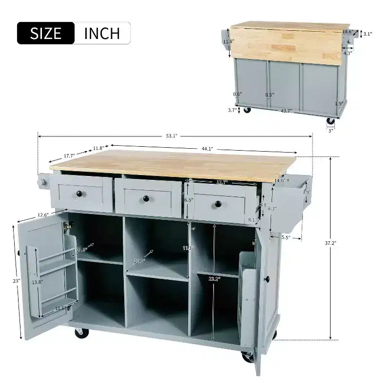 Okak Modrn Kitchen Island with Drop-Leaf Countertop,Rolling Kitchen Cart with Shelves & Drawers,Storage Cabinet Folding Dining Table