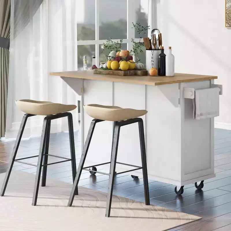 Okak Modrn Kitchen Island with Drop-Leaf Countertop,Rolling Kitchen Cart with Shelves & Drawers,Storage Cabinet Folding Dining Table