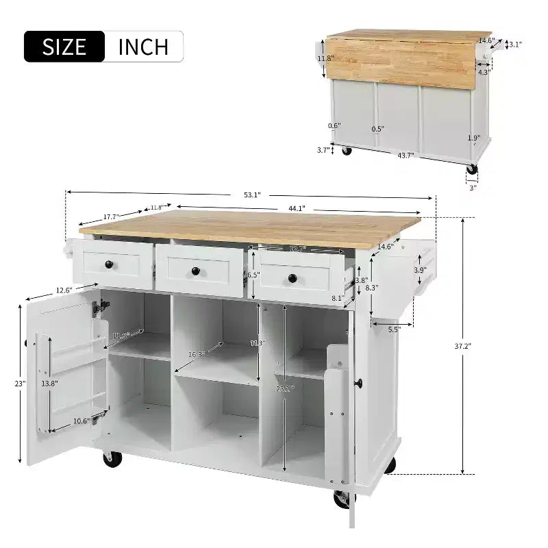 Okak Modrn Kitchen Island with Drop-Leaf Countertop,Rolling Kitchen Cart with Shelves & Drawers,Storage Cabinet Folding Dining Table