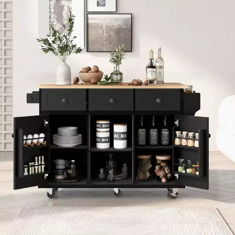 Okak Modrn Kitchen Island with Drop-Leaf Countertop,Rolling Kitchen Cart with Shelves & Drawers,Storage Cabinet Folding Dining Table