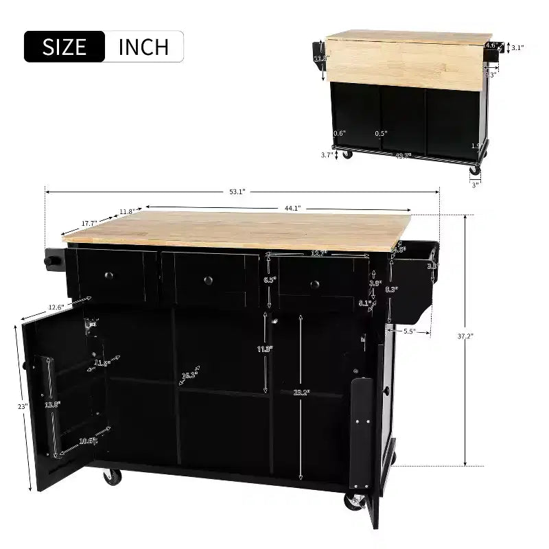 Okak Modrn Kitchen Island with Drop-Leaf Countertop,Rolling Kitchen Cart with Shelves & Drawers,Storage Cabinet Folding Dining Table