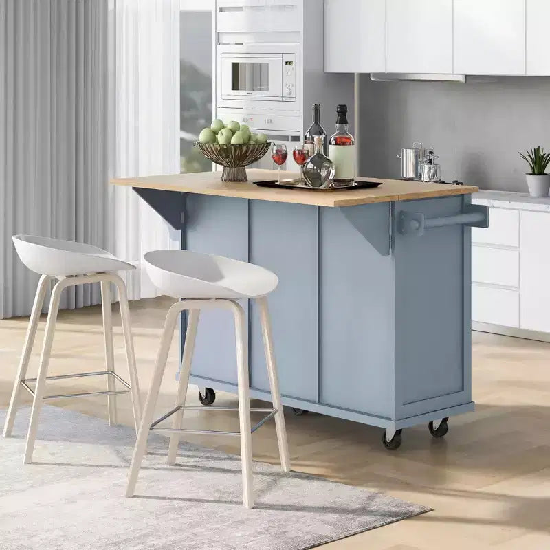 Okak Modrn Kitchen Island with Drop-Leaf Countertop,Rolling Kitchen Cart with Shelves & Drawers,Storage Cabinet Folding Dining Table
