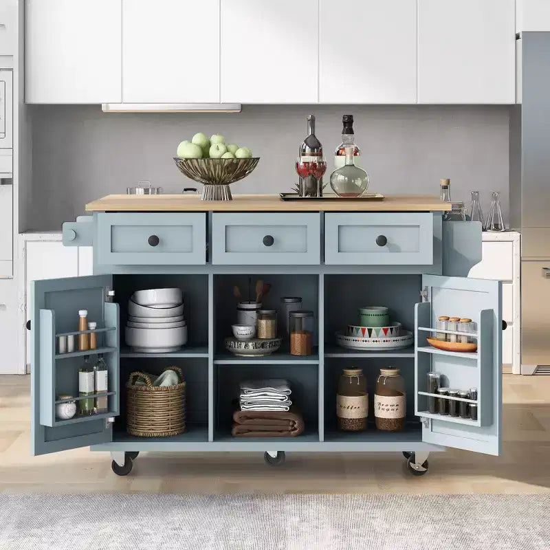 Okak Modrn Kitchen Island with Drop-Leaf Countertop,Rolling Kitchen Cart with Shelves & Drawers,Storage Cabinet Folding Dining Table