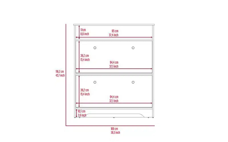 Shoe Rack 46 H, One Open Storage Shelf, Two Internal Storage Drawers, Two Doors, Light Oak / White