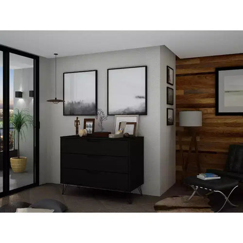 Rockefeller 35 Dresser in Black (3-Drawer)