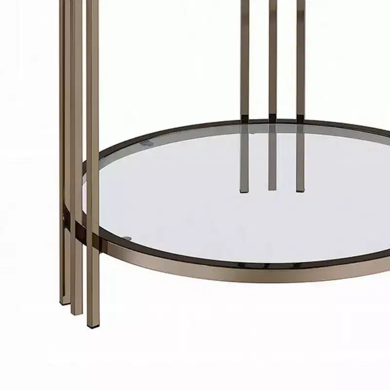 Royal Hampton Side End Table, 23 Inch, Round Sintered Stone Top, Black and Gold