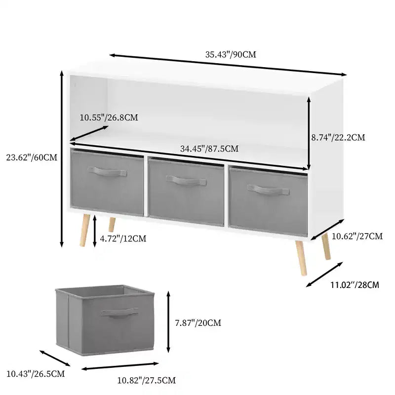 JVNOXK-35.4 in Kids bookcase with Collapsible Fabric Drawers, Children's Book Display, Toy Storage Cabinet Organizer, White/Gray