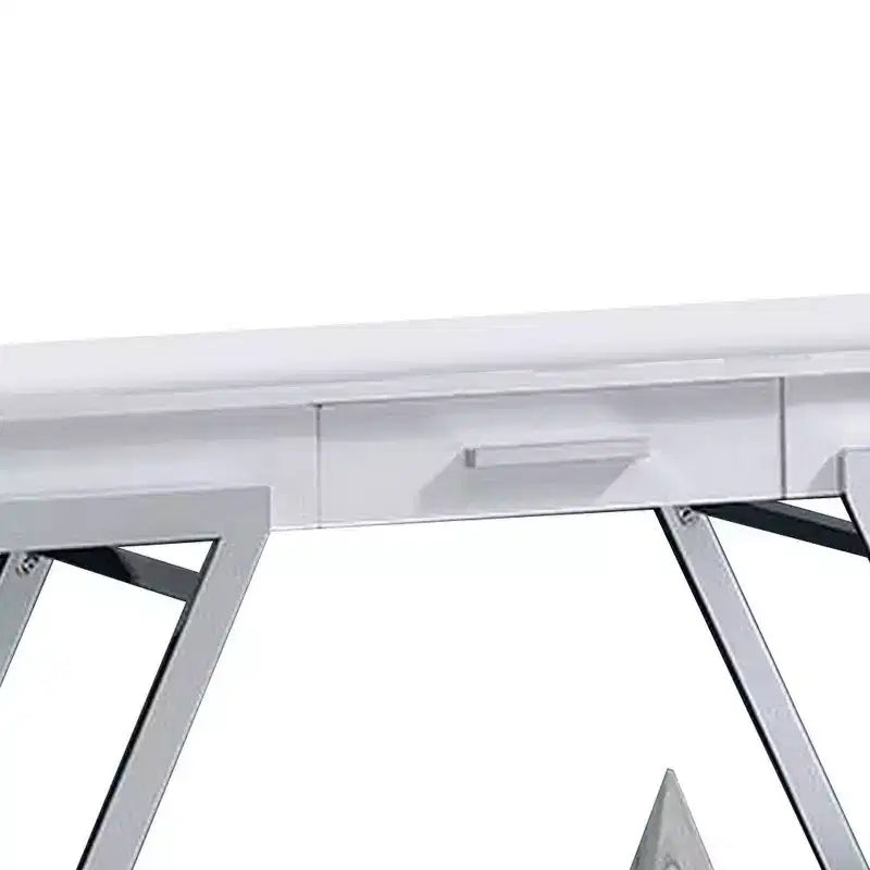 Royal Hampton 48 Inch Sofa Table, Open Shelf, Chrome Frame, High Gloss White Finish