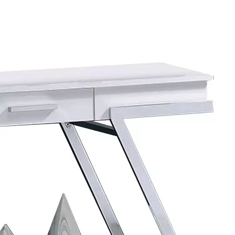 Royal Hampton 48 Inch Sofa Table, Open Shelf, Chrome Frame, High Gloss White Finish