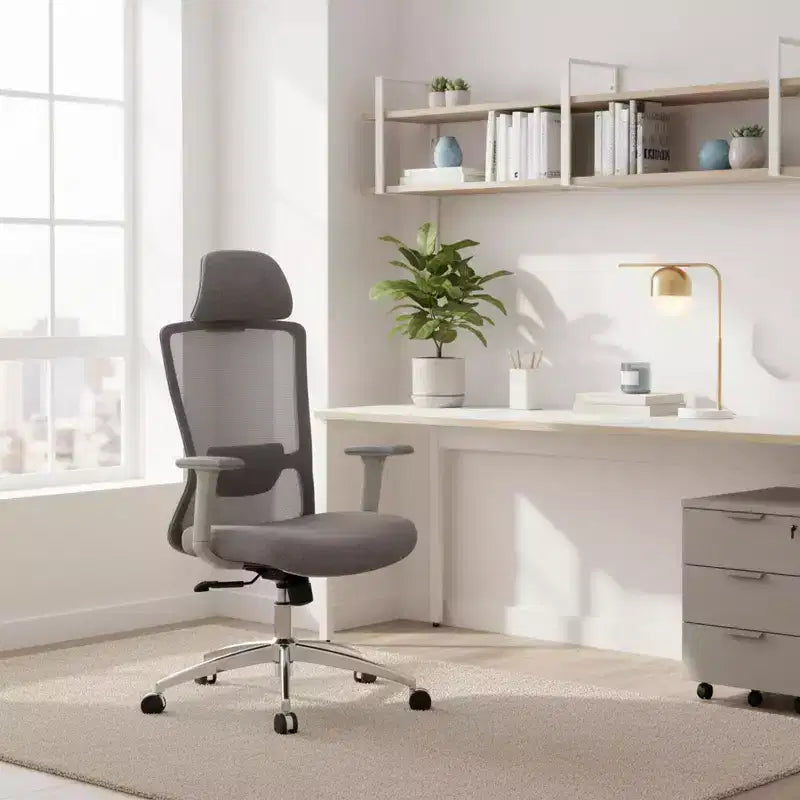 Homy Casa Ergonomic Mesh Executive Office Chair with Adjustable Headrest, 120 Recline and 360 Swivel Chrome Base, Gray