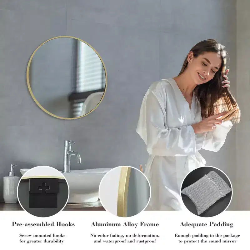 Okak 20/24/30Inch Round Bathroom Wall Mirror, Wall-Mount Vanity Mirrors for Over Sink, Circle Mirror for Bathroom, Entryway, Bedroom, Vanity