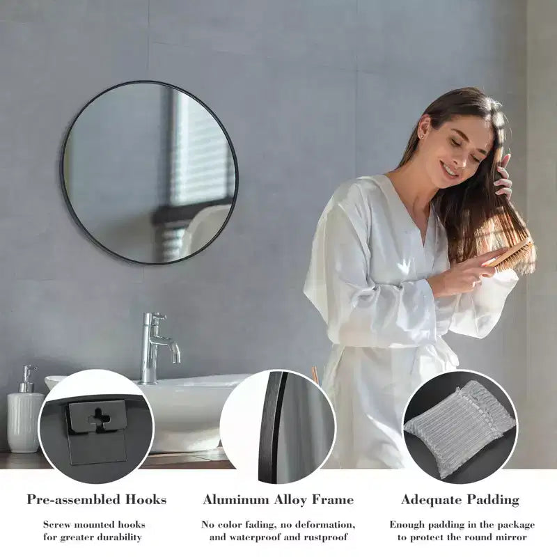 Okak 20/24/30Inch Round Bathroom Wall Mirror, Wall-Mount Vanity Mirrors for Over Sink, Circle Mirror for Bathroom, Entryway, Bedroom, Vanity