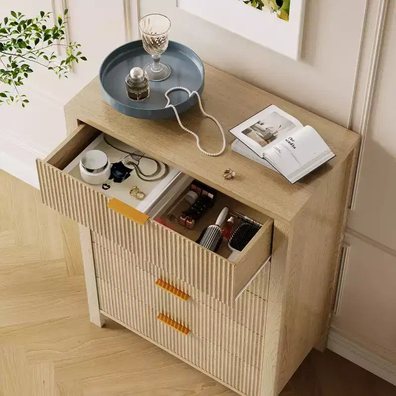 Slim Dresser for Small Spaces,Fluted 5 Drawer Dresse for Bedroom Apartment,
