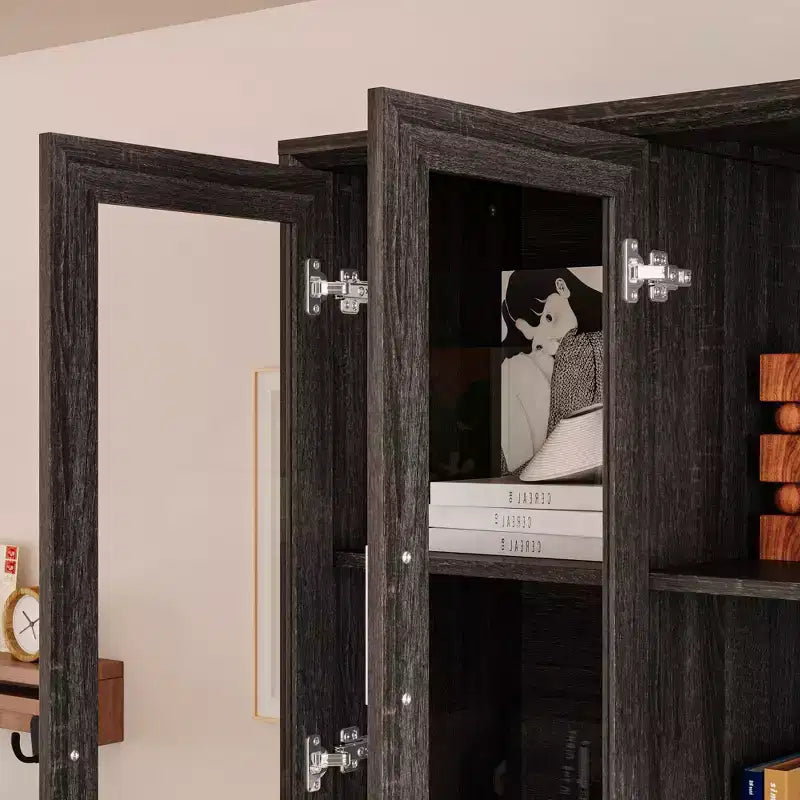 Famapy Kitchen Pantry Cabinet with Tempered Glass Doors,Glass Sideboard Buffet Table,Kitchen & Dining Room Storage Hub