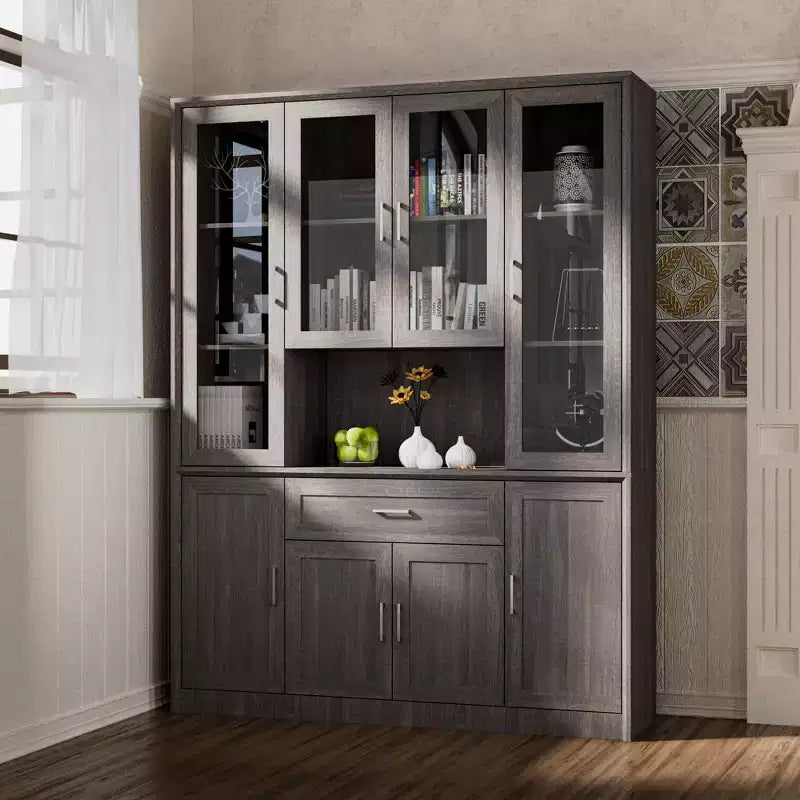 Famapy Kitchen Pantry Cabinet with Tempered Glass Doors,Glass Sideboard Buffet Table,Kitchen & Dining Room Storage Hub