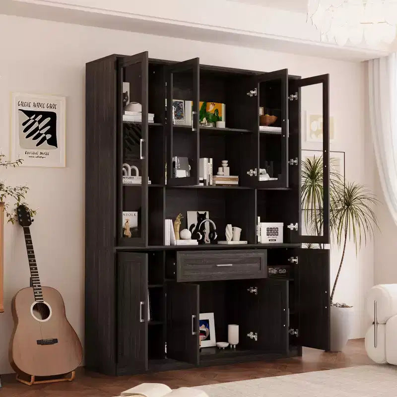 Famapy Kitchen Pantry Cabinet with Tempered Glass Doors,Glass Sideboard Buffet Table,Kitchen & Dining Room Storage Hub