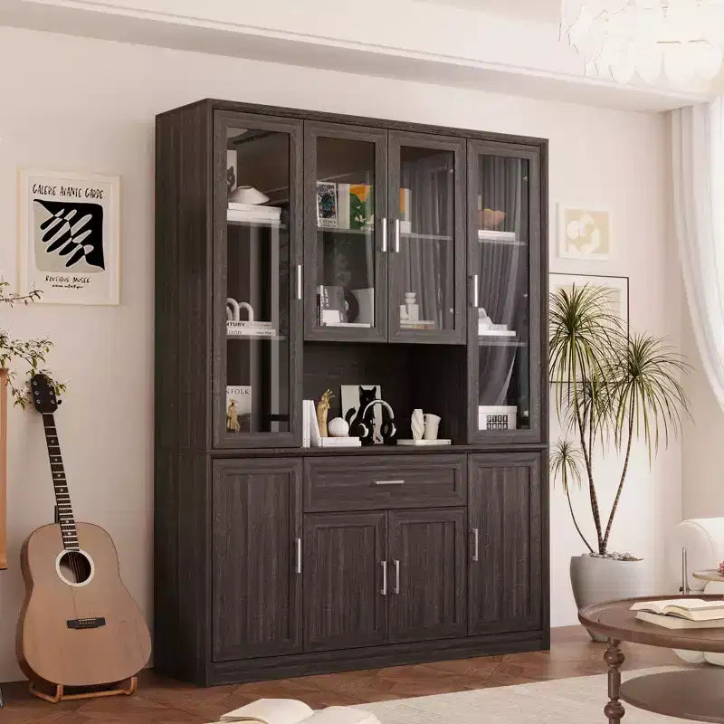 Famapy Kitchen Pantry Cabinet with Tempered Glass Doors,Glass Sideboard Buffet Table,Kitchen & Dining Room Storage Hub