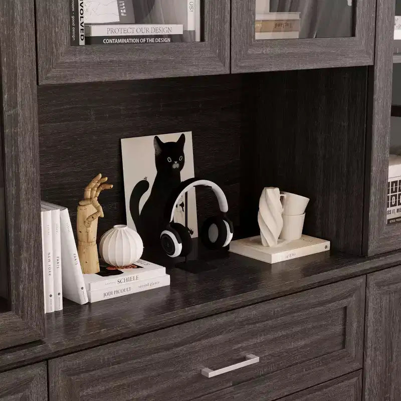 Famapy Kitchen Pantry Cabinet with Tempered Glass Doors,Glass Sideboard Buffet Table,Kitchen & Dining Room Storage Hub