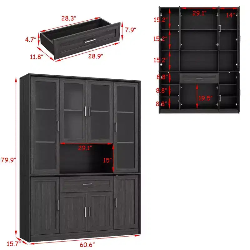 Famapy Kitchen Pantry Cabinet with Tempered Glass Doors,Glass Sideboard Buffet Table,Kitchen & Dining Room Storage Hub