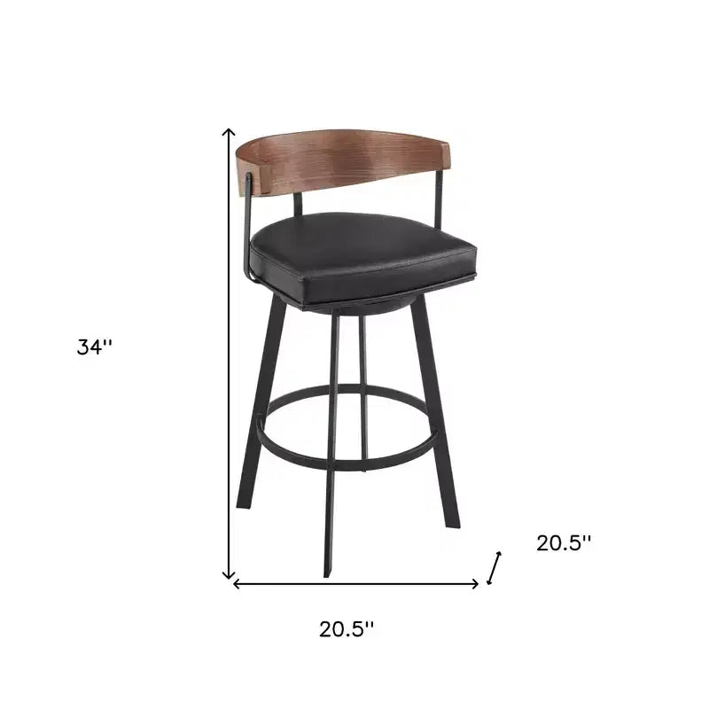 HomeRoots 26 Black and Brown Faux Leather and Iron Low Back Counter Height Swivel Bar Chair
