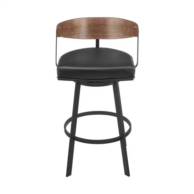 HomeRoots 26 Black and Brown Faux Leather and Iron Low Back Counter Height Swivel Bar Chair