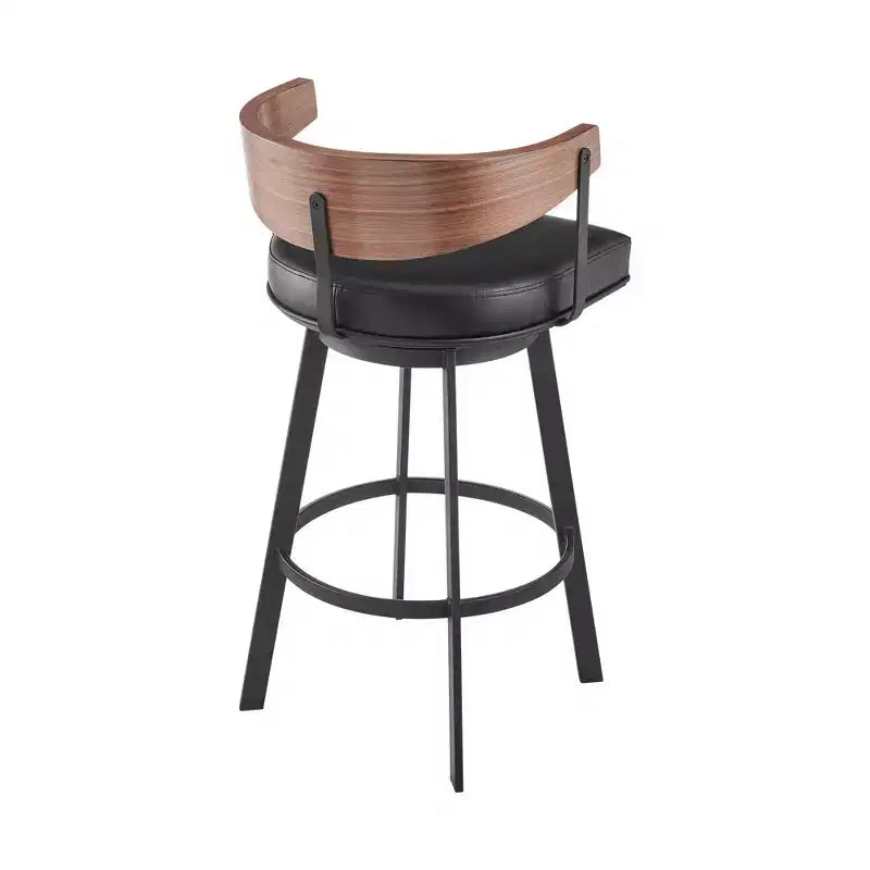 HomeRoots 26 Black and Brown Faux Leather and Iron Low Back Counter Height Swivel Bar Chair