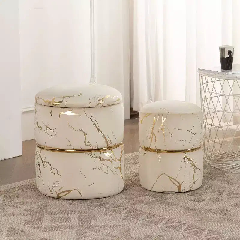Furniliving 16 Velvet Round Ottoman with Storage Set of 2, Modern Footrest Upholstered Vanity Stool for Living Room, Bedroom