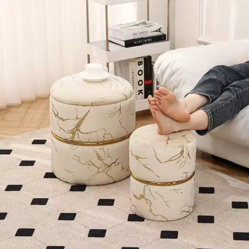 Furniliving 16 Velvet Round Ottoman with Storage Set of 2, Modern Footrest Upholstered Vanity Stool for Living Room, Bedroom