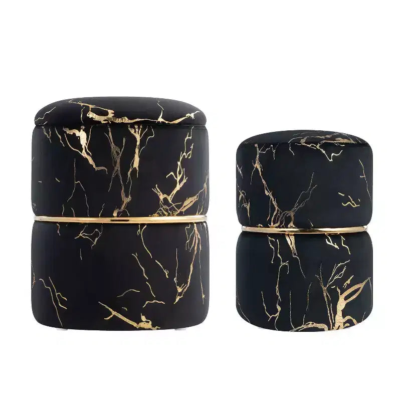 Furniliving 16 Velvet Round Ottoman with Storage Set of 2, Modern Footrest Upholstered Vanity Stool for Living Room, Bedroom