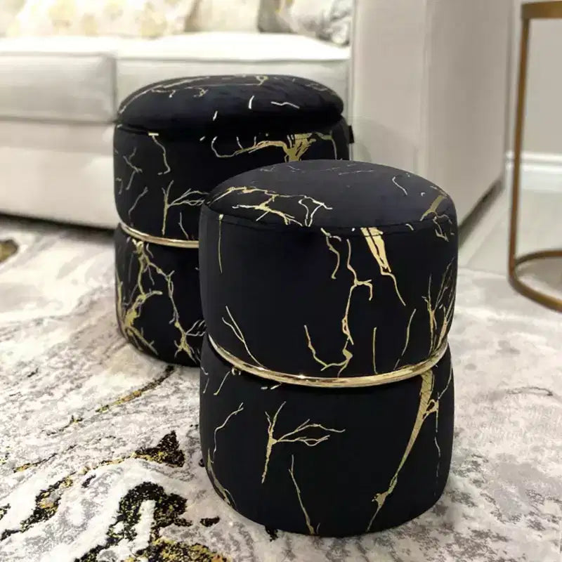 Furniliving 16 Velvet Round Ottoman with Storage Set of 2, Modern Footrest Upholstered Vanity Stool for Living Room, Bedroom