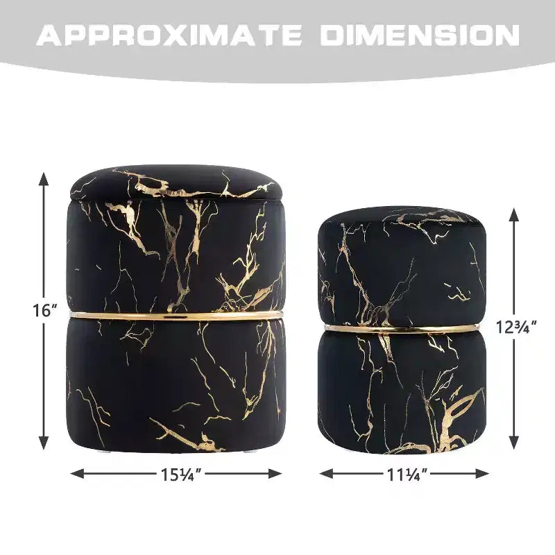 Furniliving 16 Velvet Round Ottoman with Storage Set of 2, Modern Footrest Upholstered Vanity Stool for Living Room, Bedroom