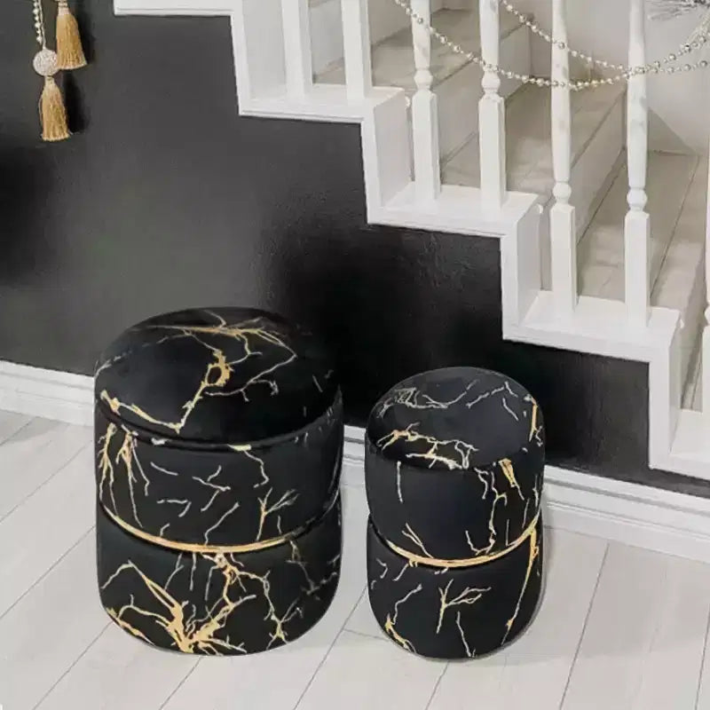 Furniliving 16 Velvet Round Ottoman with Storage Set of 2, Modern Footrest Upholstered Vanity Stool for Living Room, Bedroom