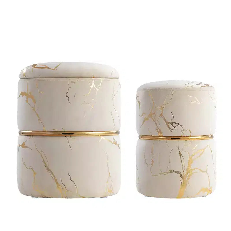 Furniliving 16 Velvet Round Ottoman with Storage Set of 2, Modern Footrest Upholstered Vanity Stool for Living Room, Bedroom