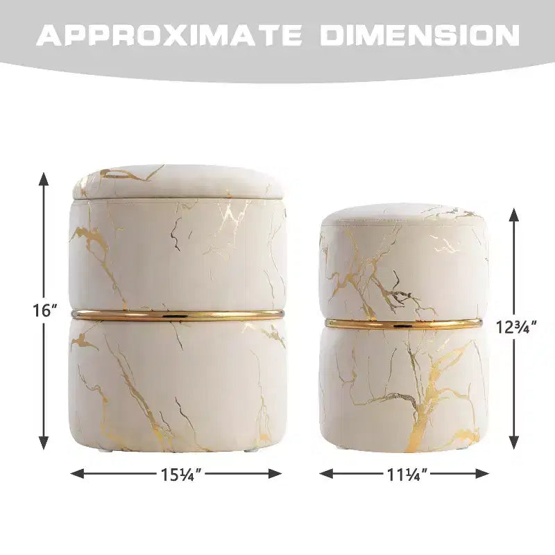 Furniliving 16 Velvet Round Ottoman with Storage Set of 2, Modern Footrest Upholstered Vanity Stool for Living Room, Bedroom
