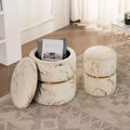 Furniliving 16 Velvet Round Ottoman with Storage Set of 2, Modern Footrest Upholstered Vanity Stool for Living Room, Bedroom