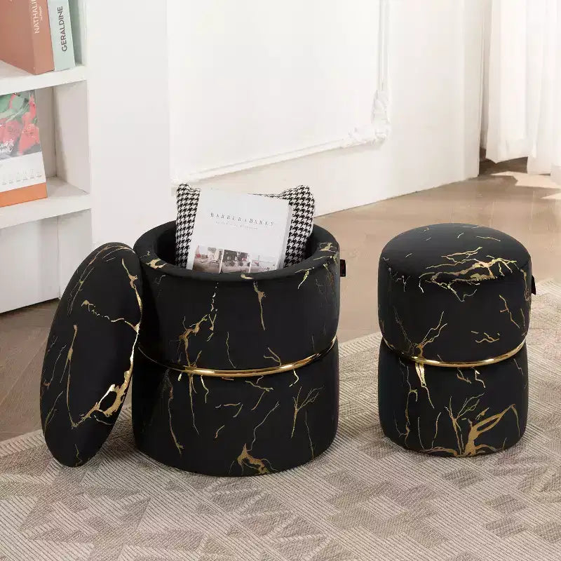 Furniliving 16 Velvet Round Ottoman with Storage Set of 2, Modern Footrest Upholstered Vanity Stool for Living Room, Bedroom
