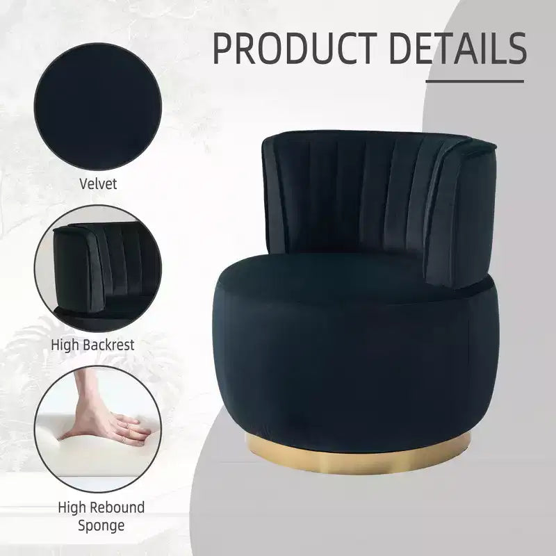 360 Swivel Accent Chair Barrel Chair Velvet Upholstered Armchair Round Cuddle Reading Chair Vanity Chair - ModernLuxe